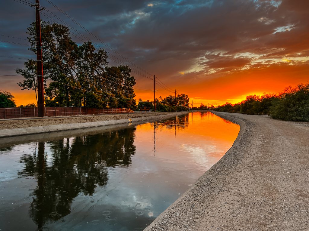 sunset over Arizona canal